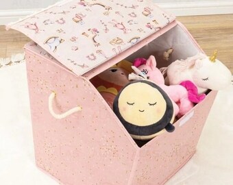 Caja arrinconada rosa con tapa, cesta de juguetes
