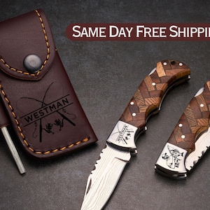 Fisherman Gift, Engraved Pocket Knife, Fishing Gifts, Personalized Folding Knife, Mens Gift, Retirement Gift, Fishhook, Fishermen Knives
