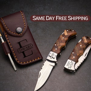 Personalized Pocket Knife, Custom Knives, Men&#39;s Gifts Unique, Gift for Him, Engraved Pocket Knife, Handmade Damascus Steel, Groomsmen Gifts
