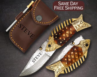 Handmade Custom Damascus Knife, Pocket Knife, Groomsmen Gift, Birthday Gift, Anniversary Gift, Handmade Gift, Personalized Gift for Him, Men