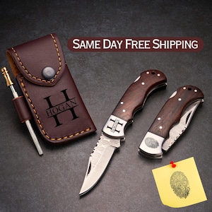 Fingerprint Knife, Thumbprint Memorial, Personalized Folding Knife, Handmade Damascus Knives, Custom Pocket Knife, Anniversary Memory Gift