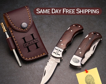 Fingerprint Knife, Thumbprint Memorial, Personalized Folding Knife, Handmade Damascus Knives, Custom Pocket Knife, Anniversary Memory Gift