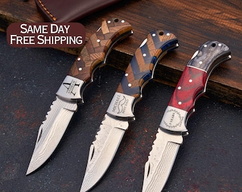 Handmade Custom Damascus Knife, Birthday Gift, Pocket Knife, Groomsmen Gift, Anniversary Gift, Handmade Gift, Personalized Gift for Him, Men