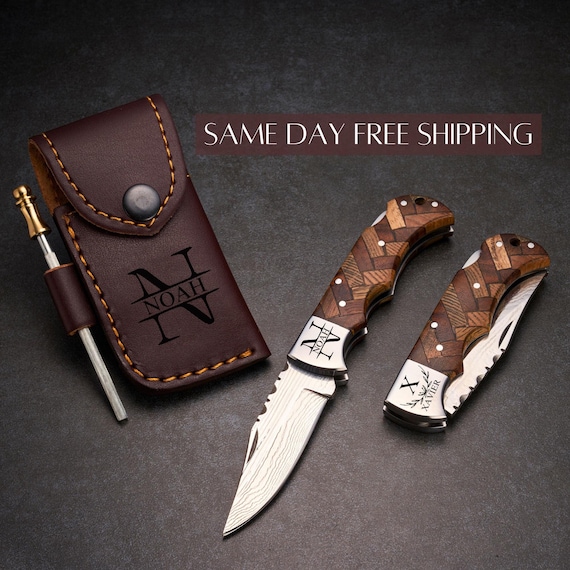 Handmade Damascus Pocket Knife Custom Groomsmen Gift Anniversary Gift for him Dad Husband Personalized Gift for Men Christmas gifts for him