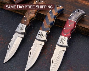 Engraved Handmade Pocket Knife, Folding Knife, Birthday Gift, Custom Groomsmen Wedding Anniversary Gift, Personalized Gift for Men, Knives