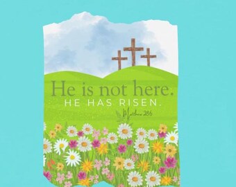 He is not here Easter transparent PNG download image.  Jesus, risen, Mathew 28.  DIY crafts, DTF, sublimation.