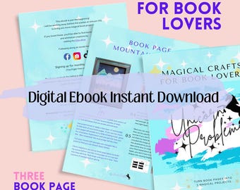 Ebook download, book page craft instructions for 3 projects, includes printable templates and files.  Bookish art instructions. how to diy.