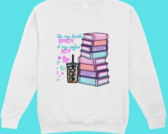 Spicy book lover, reading, cute, iced coffee, download, image for DTF, sublimation, DIY crafts. includes sleeve image.