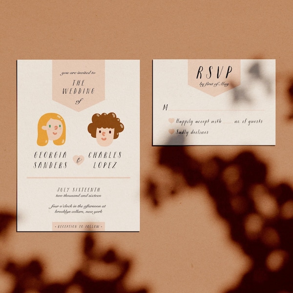 Couples Portrait Personalized Avatar Wedding Invitation - Custom DIY Printable