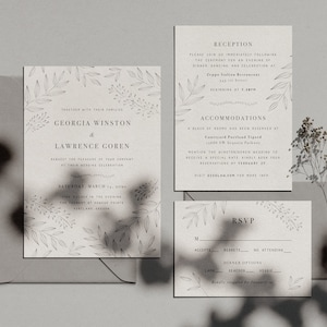 Invitation de mariage Delicate Leaves - Custom DIY imprimable