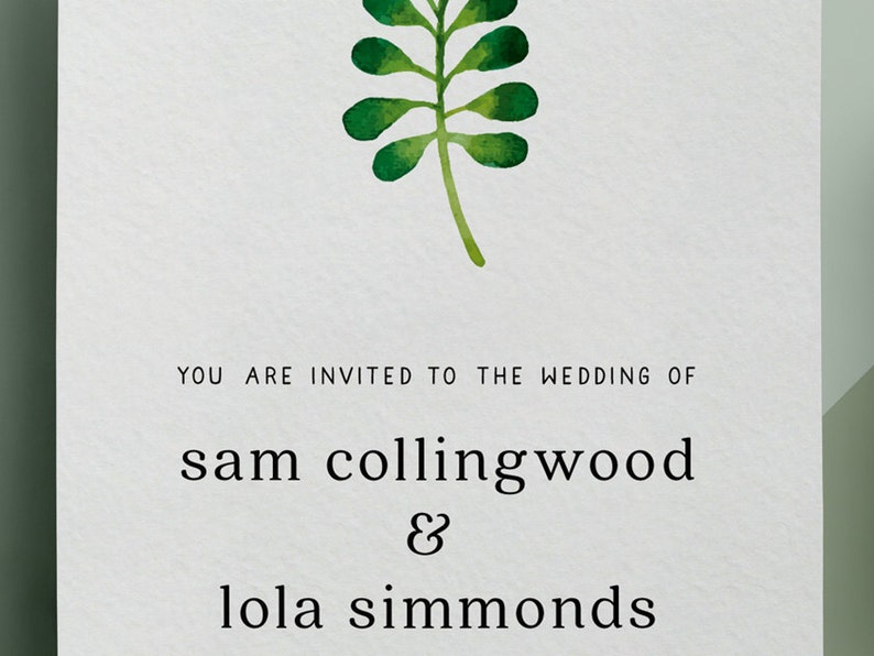 Custom DIY Printable Tender Leaves Watercolor Wedding Invitation