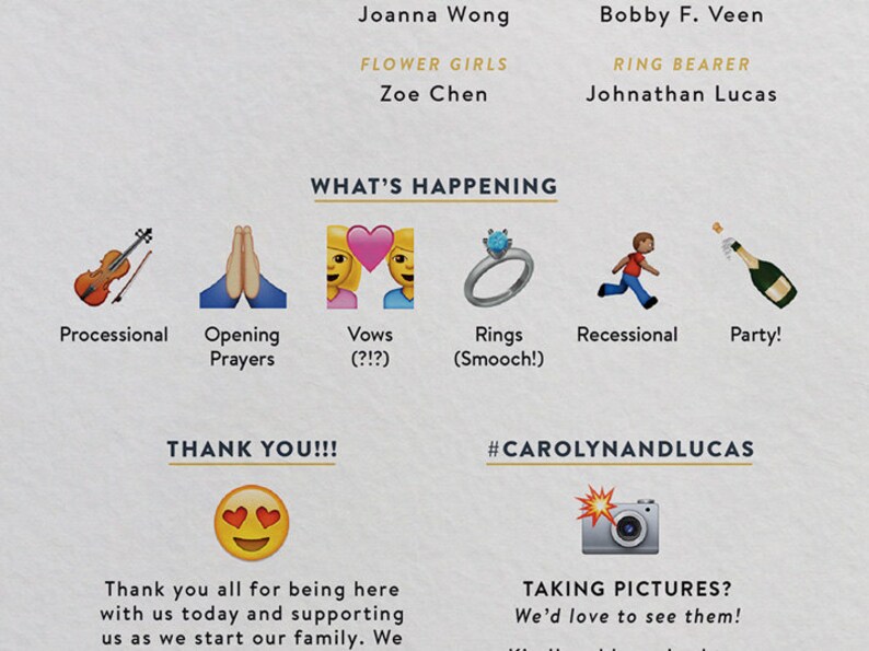 Custom DIY Printable Emoji Story Infographic Wedding Program