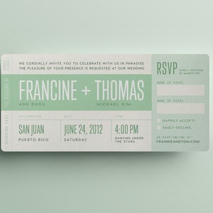 Love in Paradise Billet d’avion Embarquement Carte d’embarquement Invitation de mariage - Personnalisé DIY imprimable