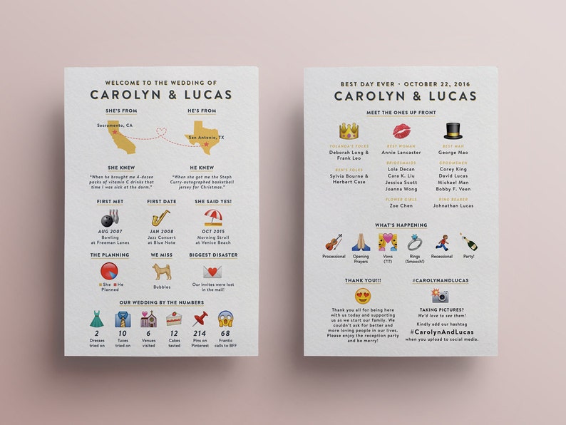 Custom DIY Printable Emoji Story Infographic Wedding Program