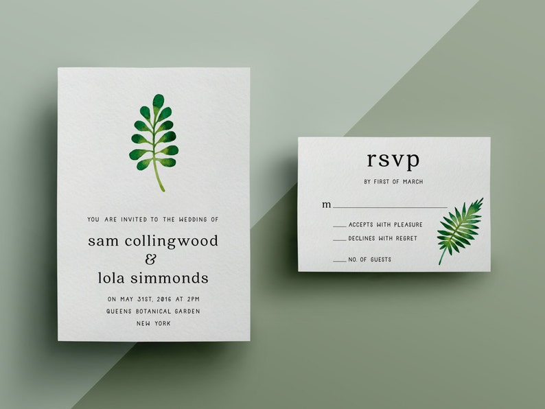 Custom DIY Printable Tender Leaves Watercolor Wedding Invitation