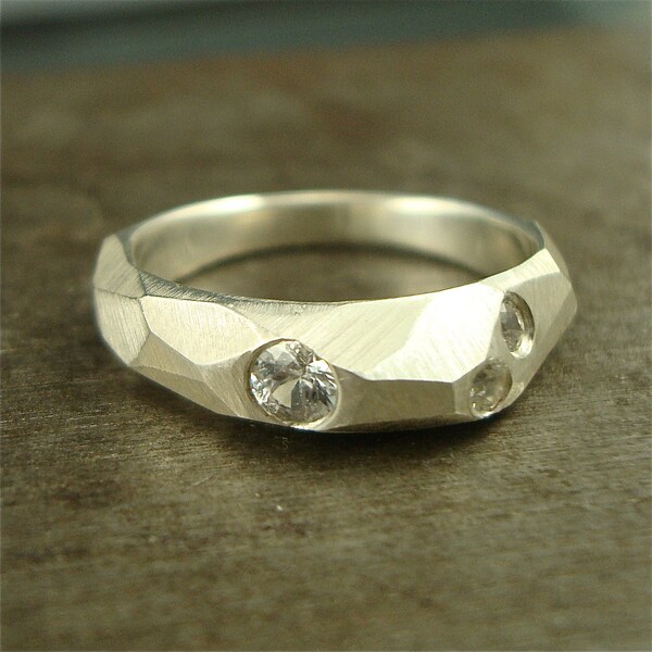 Chiseled Dome Ring with White Sapphires