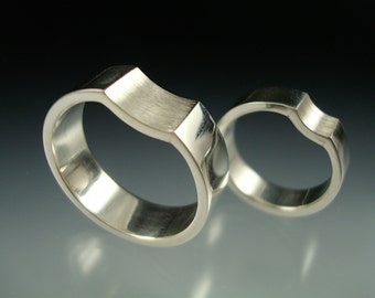 Silver Reverse Radius Wedding Rings - Made to Order