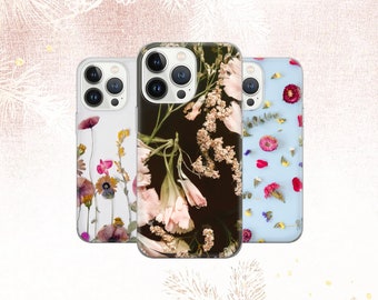 Pressed flowers Phone Case Floral design Cover for iPhone 15Pro, 14, 13, 12, 11, Google Pixel 8, 7A, 6A, Samsung Galaxy S24Ultra, S23fe, S22
