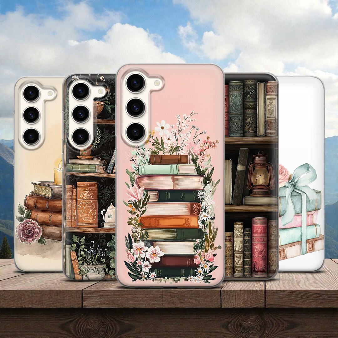 Bookshelf Art Phone Case Bookstack Cover for Samsung S25+, S25, S24 ...