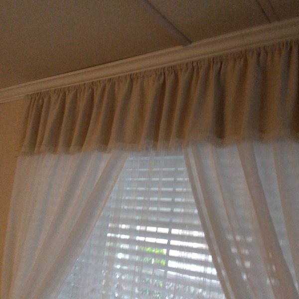 Window CURTAIN VALANCE Beige Drop CLOTH - Beige / Tan Cotton Cluny Lace Trim