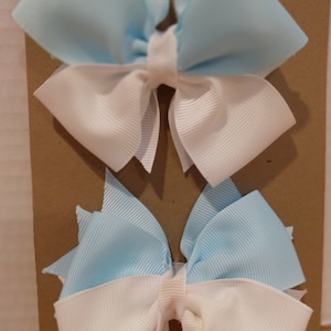 Two toned HAIR BOW - Light BLUE and White Hair Bow Set - Infant Small Child - Toddler Bows