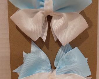 Two toned HAIR BOW - Light BLUE and White Hair Bow Set - Infant Small Child - Toddler Bows