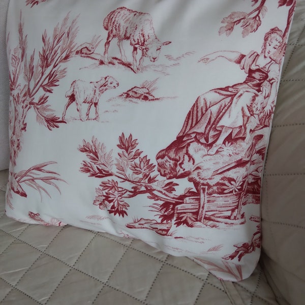 TOILE PILLOW SLIP / Cover 14" Square  Red Victorian / French Country