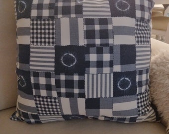 PILLOW SLIP / Cover - Country Farmhouse  20" Square -Navy Blue Imitation Quilting