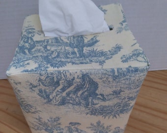 TOILE TISSUE Box COVER - Black, Blue, Gray or Red Toile  - Plus Orchid Check - Small Square Box