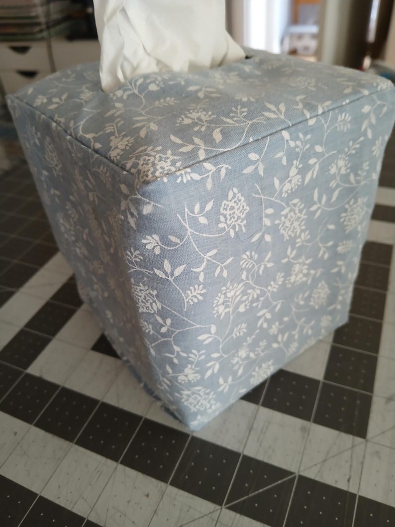TOILE TISSUE Box COVER - Black, Blue, Gray, Pink, Green toile or Black or Blue Gingham square Tissue Box Cover, Roses, Blue white floral
