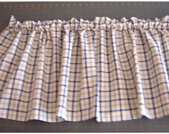 WINDOW CURTAIN VALANCE - Navy Plaid Valance -