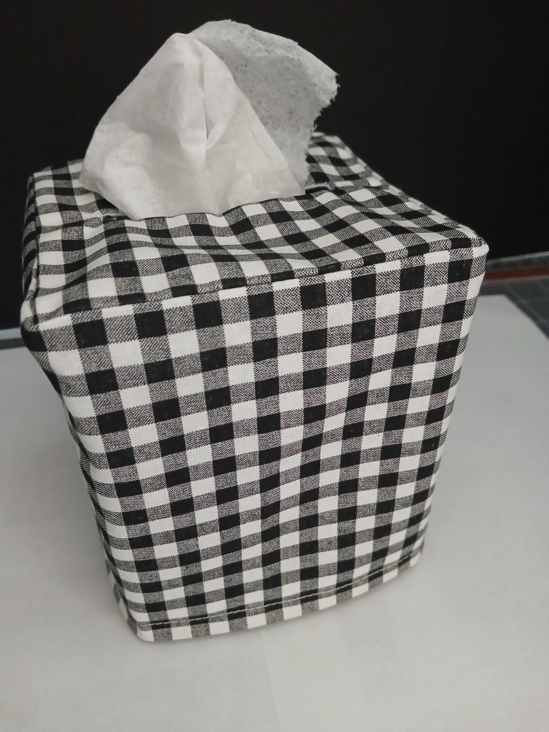 TOILE TISSUE Box COVER - Black, Blue, Gray, Pink, Green toile or Black or Blue Gingham square Tissue Box Cover, Roses, Black Gingham