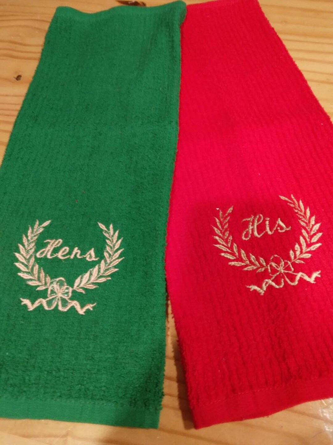 HOLIDAY HAND TOWELS His and Hers Embroidered Red and Green Etsy