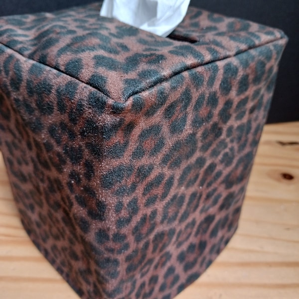 LEOPARD TISSUE Box COVER - Brown and Black Leopard Print - Small Square Box