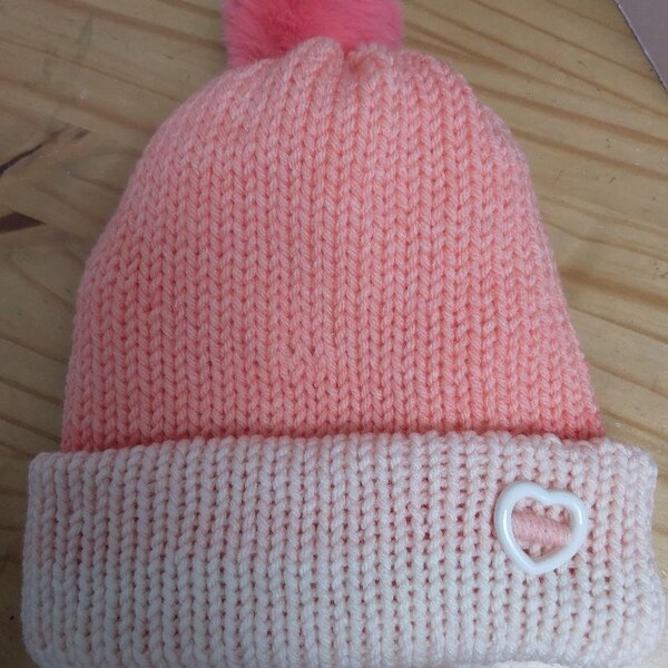 WOMANS KNITTED BEANIE - Double layered - Creamsickle Veriegaded Shades of Orange  Full Fluffy Orange Pom-Pom