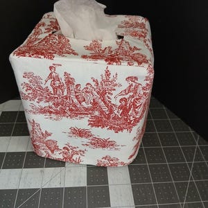 TOILE TISSUE Box COVER - Black, Blue, Gray, Pink, Green toile or Black or Blue Gingham square Tissue Box Cover, Roses, Cranberry Red Toile