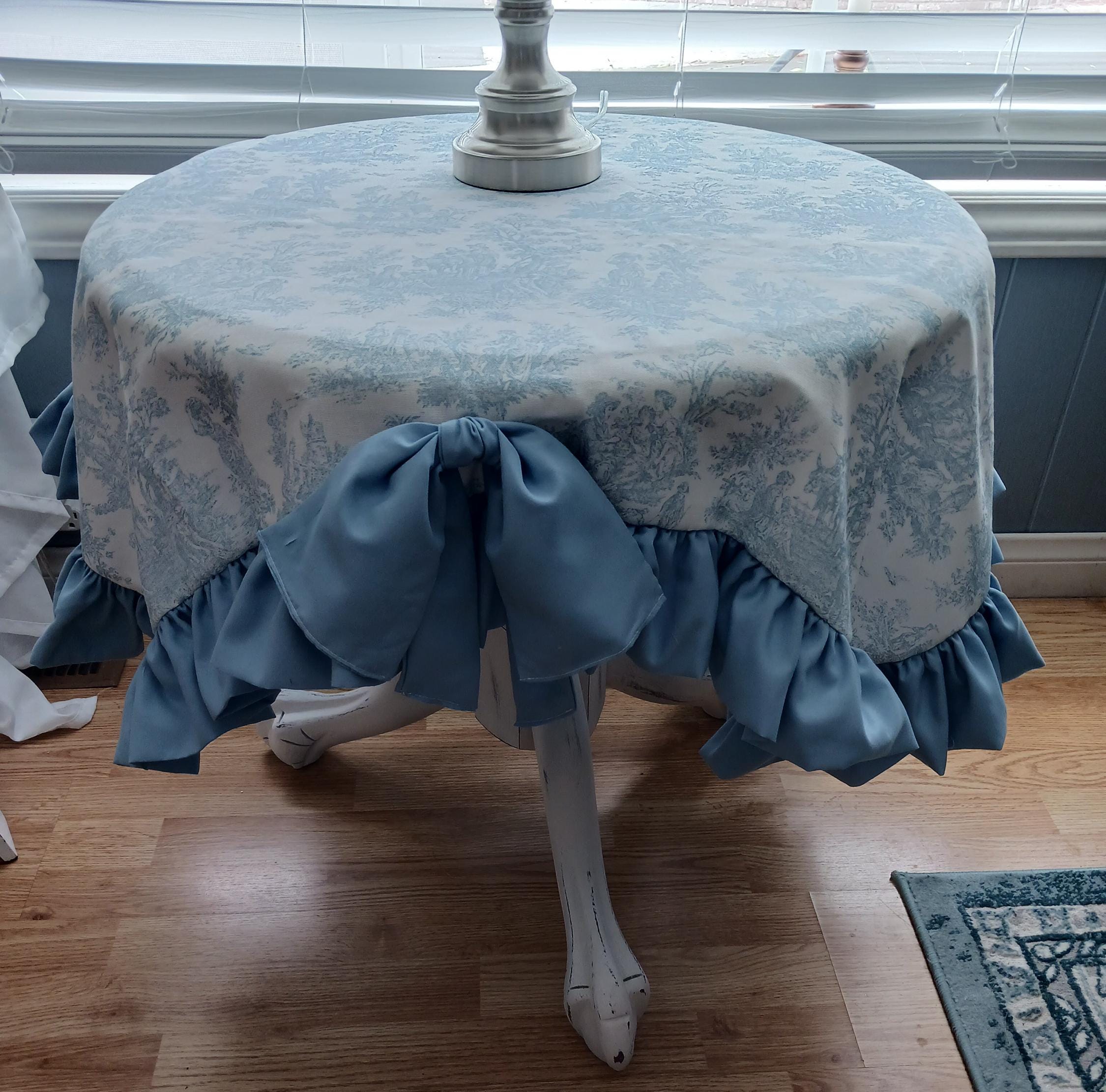 BLUE TOILE and Ruffles Table TOPPER - Solid Blue Ruffles - Square with Full Blue Ruffle - Comes in Blue, Black or Gray