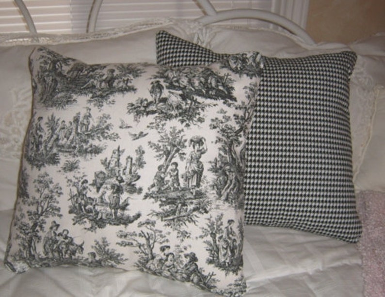 Black TOILE Accent PILLOW Cover Set of Two Black Toile Gingham image 1