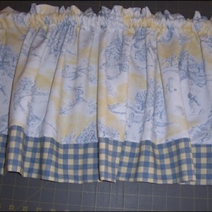Blue and Yellow Toile CURTAIN VALANCE - CHILD Theme Toile Valance - Nursery