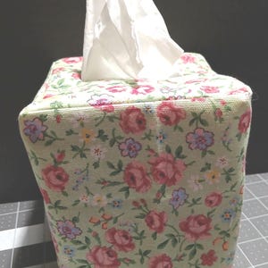 TOILE TISSUE Box COVER - Black, Blue, Gray, Pink, Green toile or Black or Blue Gingham square Tissue Box Cover, Roses, image 13