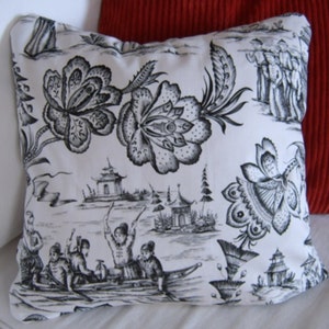 PILLOW COVER / SLIP - Accent Pillow Slip  - Black Toile Pillow Cover - 18&quot; - Floral Design