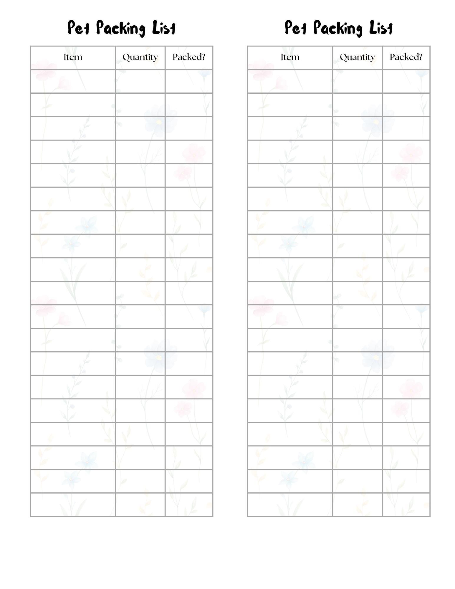 Printable Packing Lists: Kids, Adults, Pets (PDF Download) - Etsy