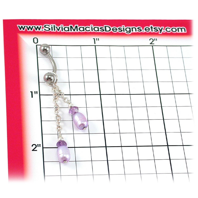 Chain Navel Ring Amethyst Freshwater Pearl Pearl Belly Ring February Birthstone Gemstone Dangle Belly Ring Sterling Silver Amethyst