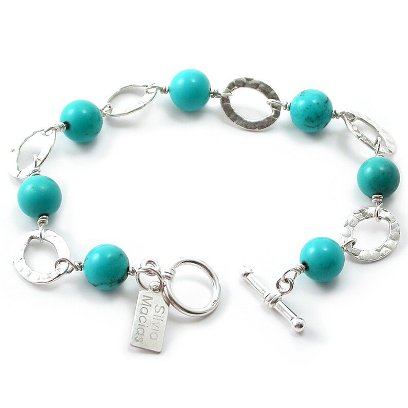 Turquoise Sterling Silver Link Bracelet. Turquoise Sterling Etsy