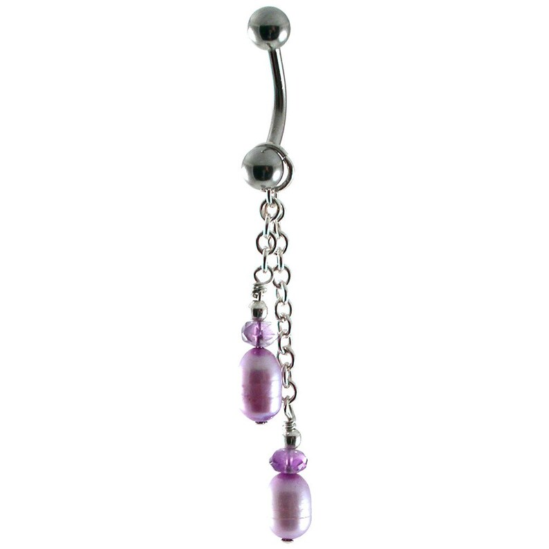 Chain Navel Ring Amethyst Freshwater Pearl Pearl Belly Ring February Birthstone Gemstone Dangle Belly Ring Sterling Silver Amethyst