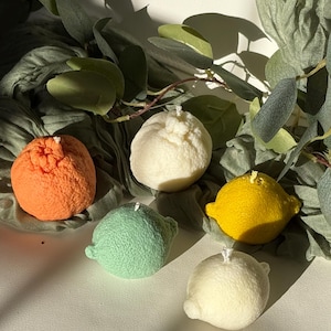 Realistic Lemon and Orange Soy Wax Candles: Summer Citrus Decor
