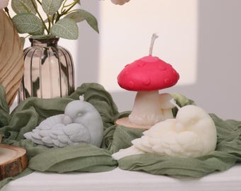 Velas de cera de soja artesanales: Ardilla, hongo y paloma / Velas decorativas de inspiración natural / Idea de decoración otoñal