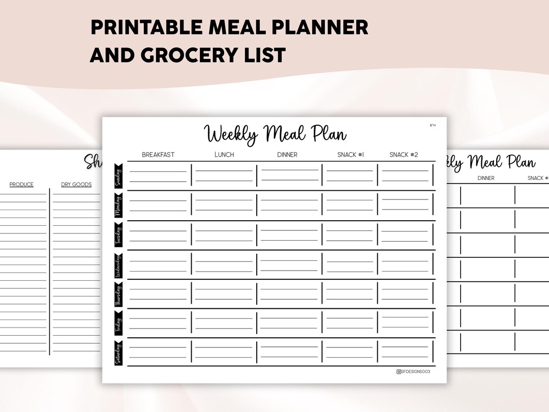 Printable Meal Planner: Weekly Food Plan & Grocery List (digital ...