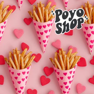 Papas fritas 3D antes de los chicos Día de San Valentín Amor Corazones Comida rápida romántica Papas fritas Divertidas Sublimación sin costuras Descarga Papel digital Arte de álbum de recortes
