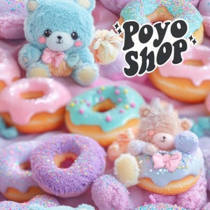 Lindo oso de peluche pastel 3D con patrón sin costuras de donas, arte japonés, descarga de papel digital, álbum de recortes, diario, kawaii